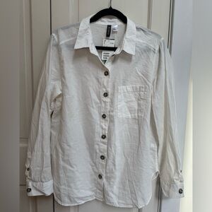 H&M Conscious White Button Down Shirt Organic Cotton Size 12 / Large NWT